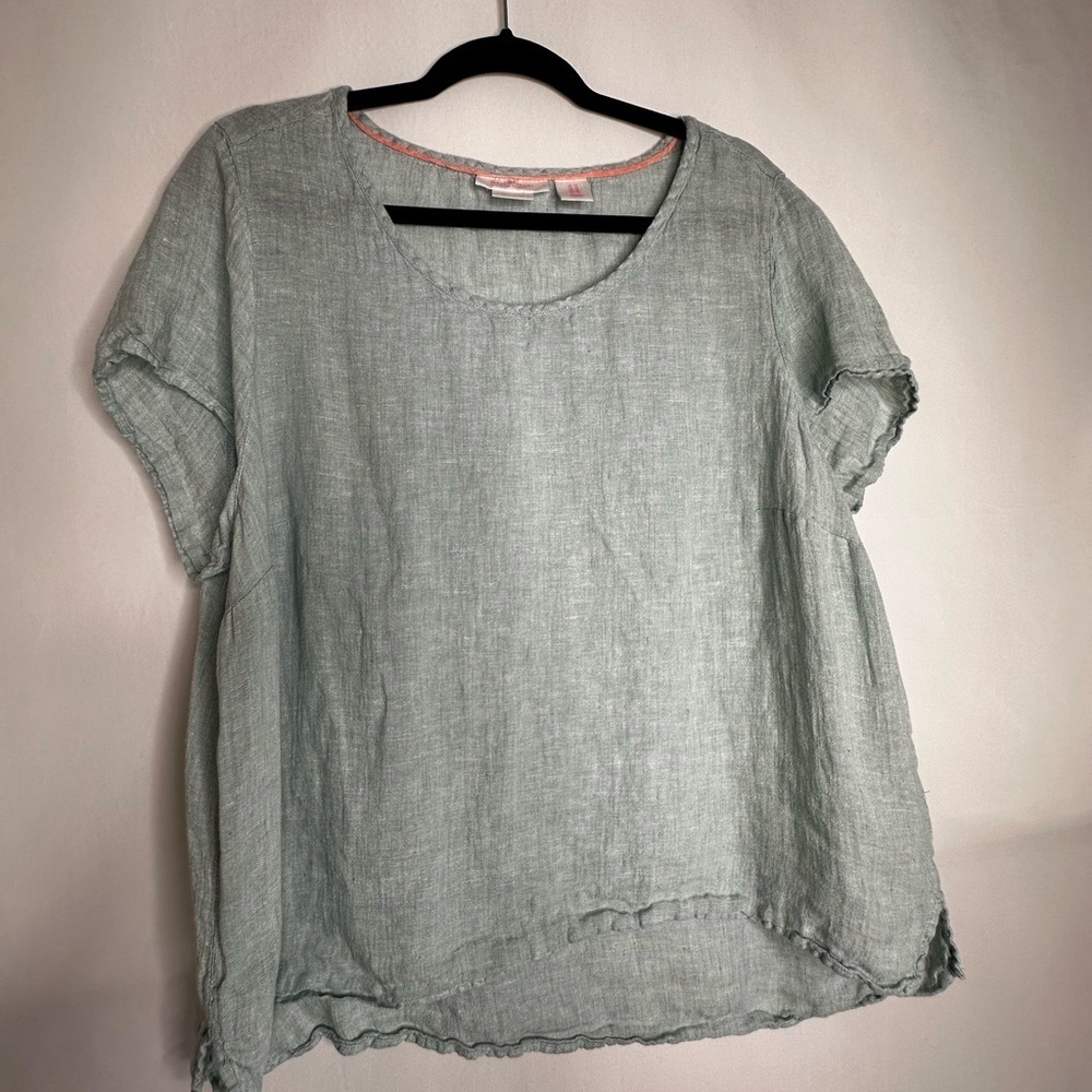 Isaac Mizrahi Relaxed Green Short Sleeve Blouse